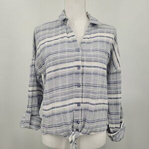 Blu-Pepper Gauze Striped Crochet Back Tie Front Top